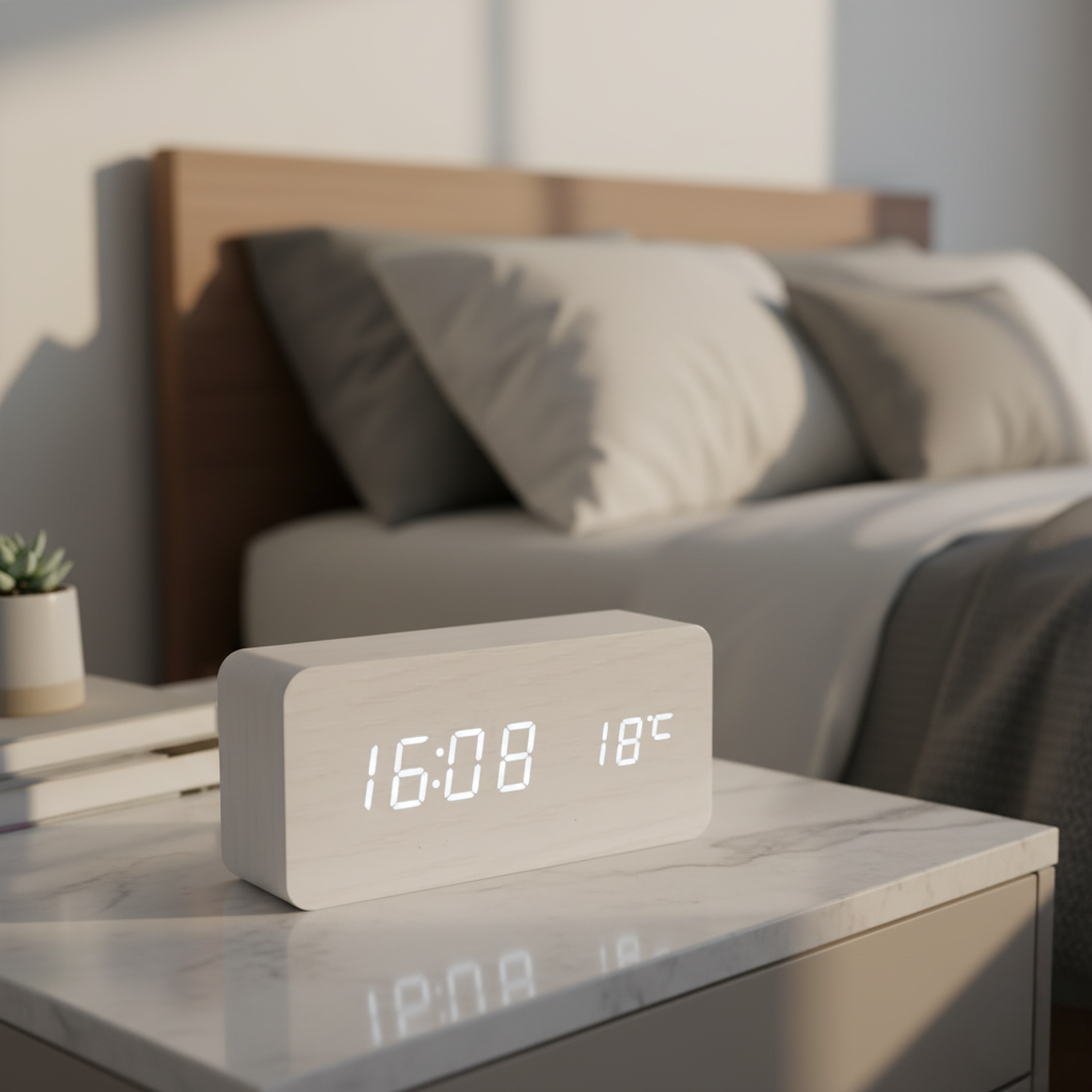 Wooden LED Digital Clock | Smart Alarm Clock with Temperature, Date & Sound Control