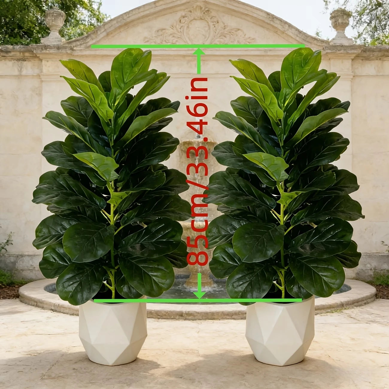 3ft Artificial Fiddle Leaf Fig Tree 2 Pack with White Geometric Pot, Realistic Fake Plant for Home Office Indoor Outdoor Decor