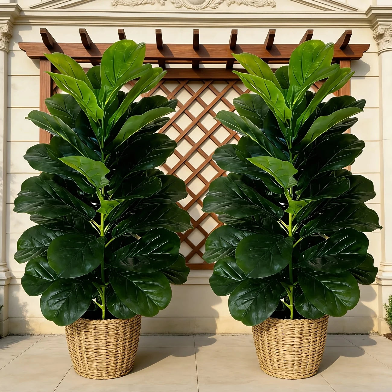 3ft Artificial Fiddle Leaf Fig Tree 2 Pack with White Geometric Pot, Realistic Fake Plant for Home Office Indoor Outdoor Decor