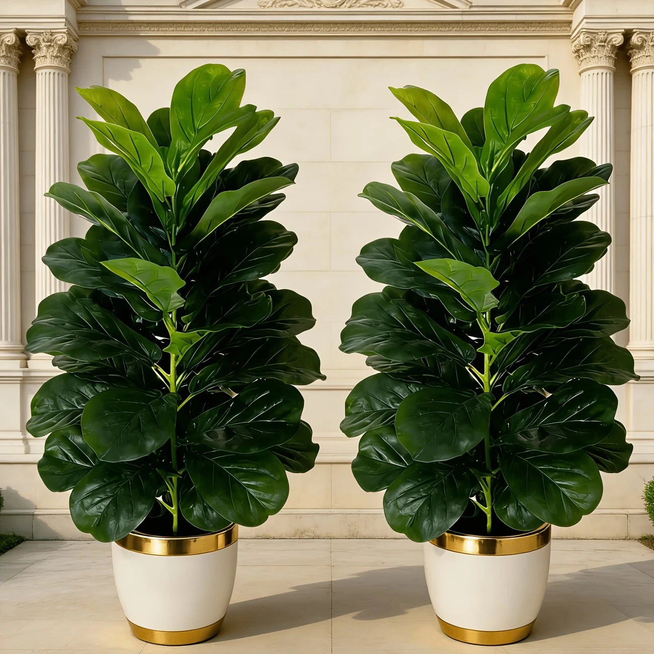 3ft Artificial Fiddle Leaf Fig Tree 2 Pack with White Geometric Pot, Realistic Fake Plant for Home Office Indoor Outdoor Decor