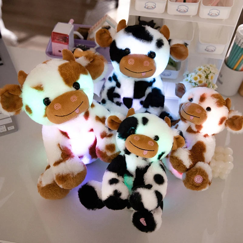 Custom Kawaii LED Stuffed Cow Toy Unisex Cute Small Keychain Perfect Birthday Valentine's Day Gift Made Plush Cotton PP Filling