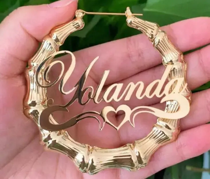 DOREMI 30-90MM Stainless Custom Bamboo Earrings Hoop Personalized Name Earrings Personalized Jewelry Charming Earrings Gold Gift