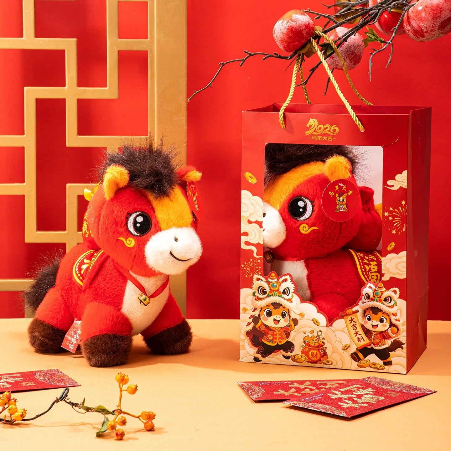 2026 Horse Mascot Figurines Plush Toys Chinese Zodiac Horse Dolls Pillow Kids Holiday Gift Wholesale Claw Machine Toy