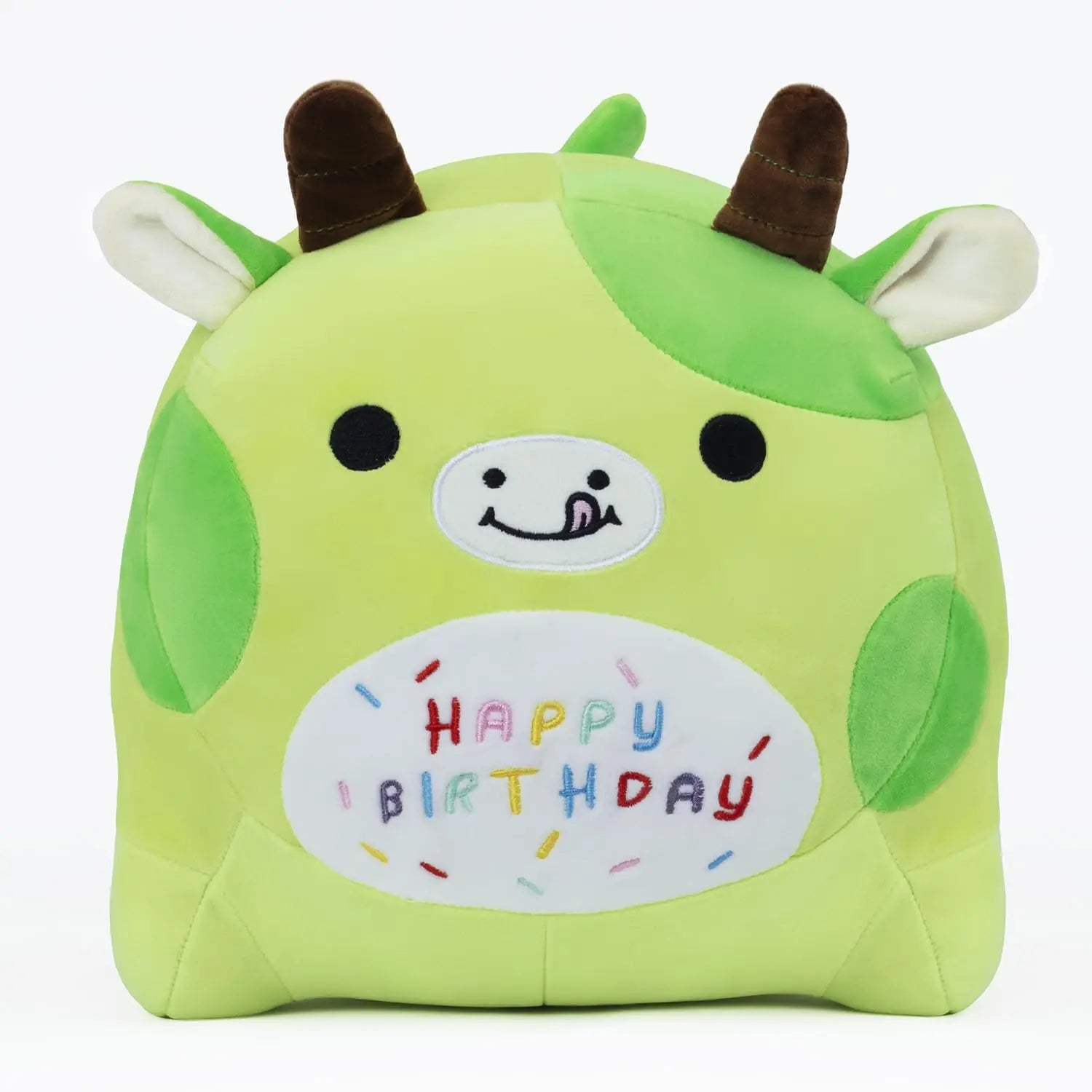 Green Birthday Cartoon Cow Plush Pillow Soft Polyester Animal Stuffed Toy with PP Cotton Filling Kids Perfect Birthday Gift