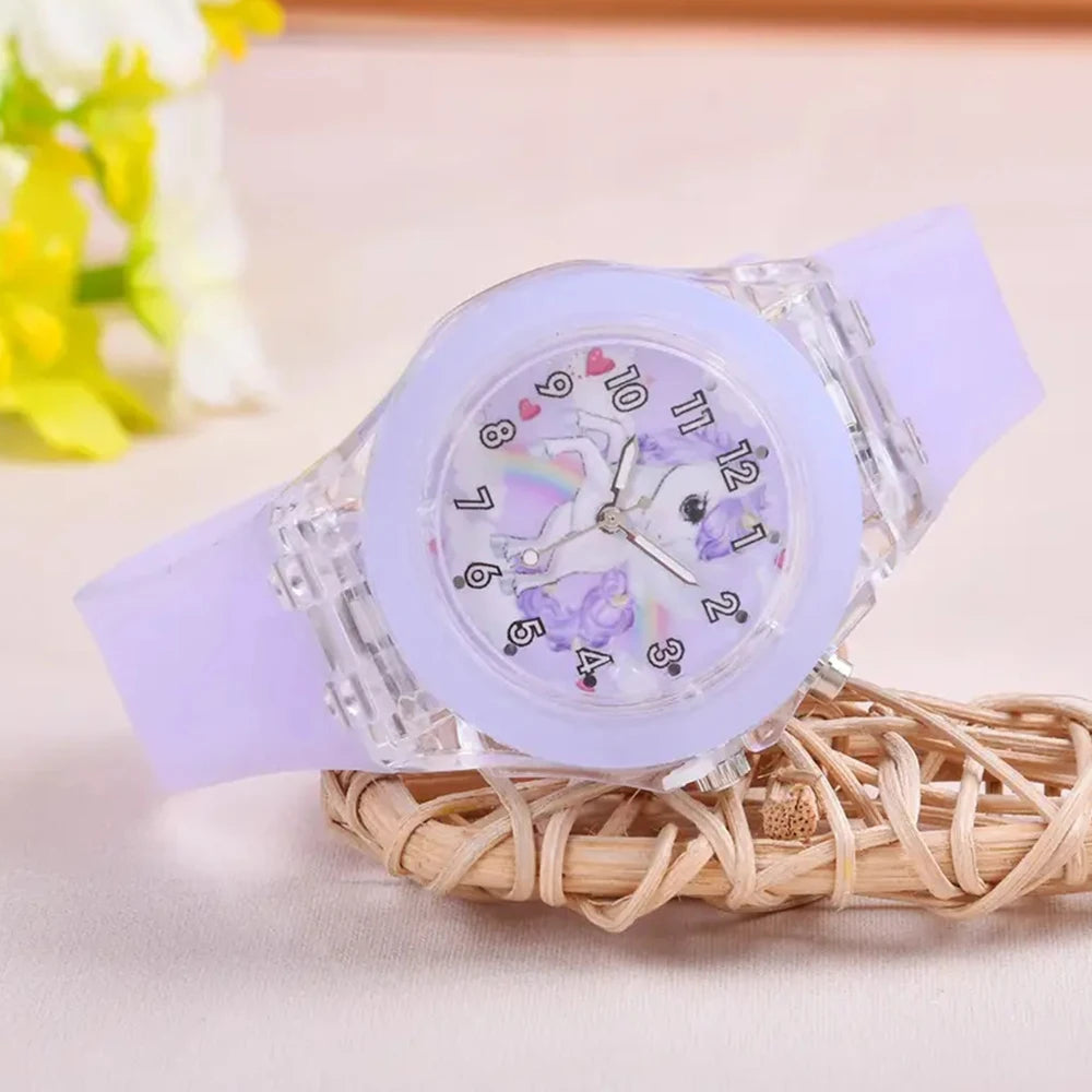 USA Stock Fashion Cartoon Silicone Children Quartz Watches with Box Set for Gifts Holiday Kids Toy Watches 7-9 Days Delivery