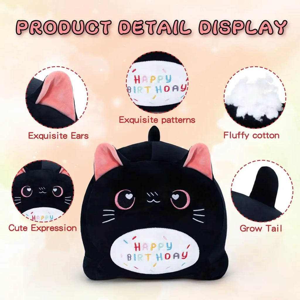 Personalized Pet Squishy Birthday Cat Black Stuffed Animal Soft Plush Toy Pillow for Children