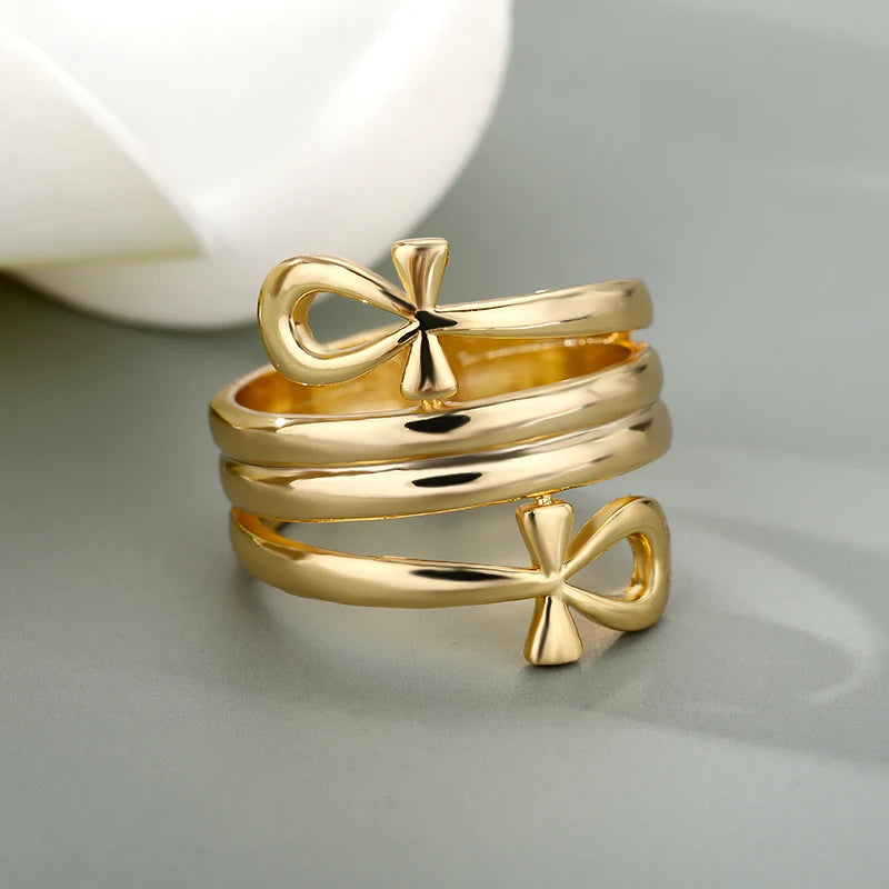Cross Egyptian Ankh Life Symbol Ring For Women Men Stainless Steel Gold Color Animal Snake Couple Rings Finger Punk Goth Jewelry