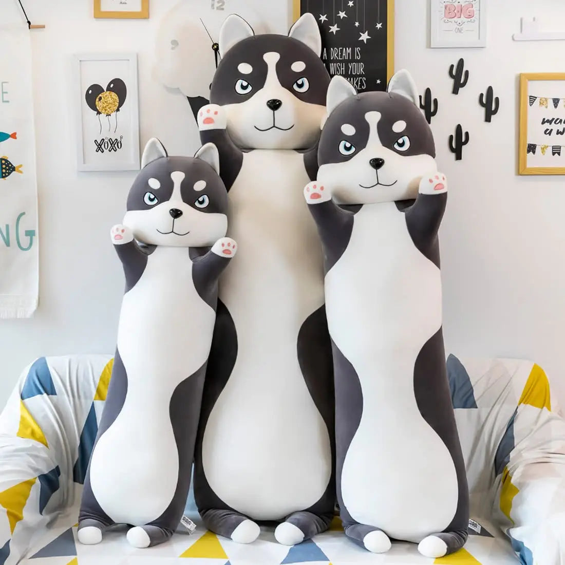 Free Shipping Factory Price Cute Long Husky Plush Throw Pillow Soft Husky Stuffed Animal Pillow for Kids Girls Girlfriend