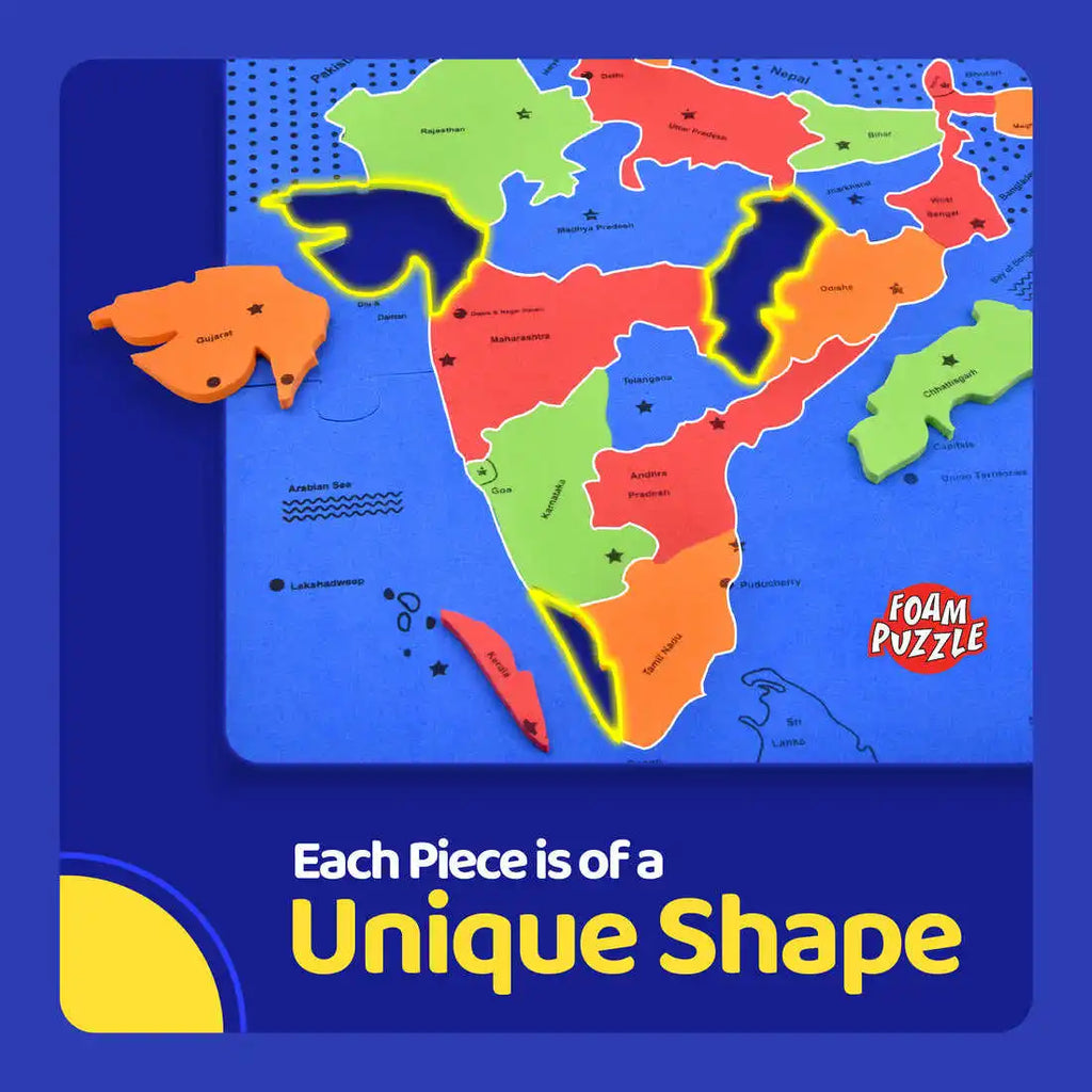 Toysaga Naksha Foam Puzzle Map Of India 24 Pieces Educational Jigsaw For Kids 3+ With Storage Bag