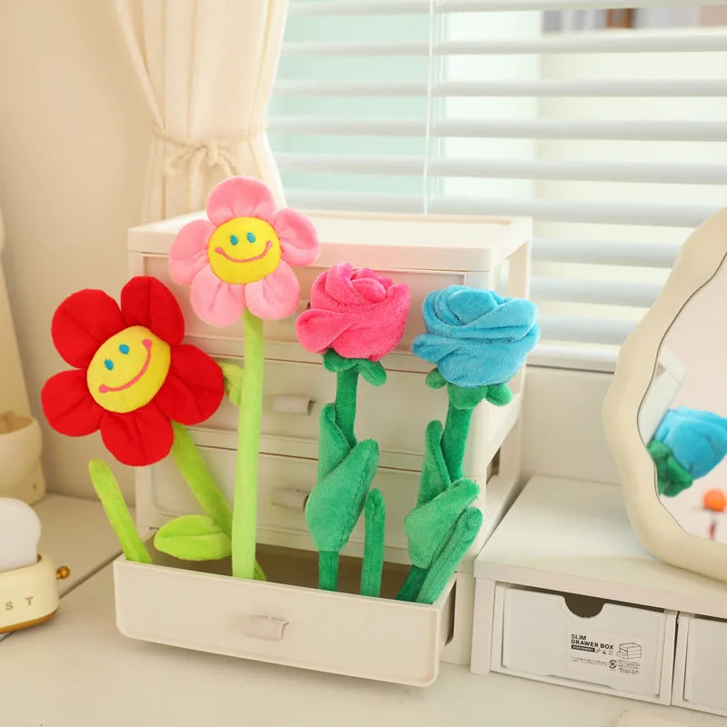 MERLOCOOL Colorful Simulation Smiling Sunflower Rose Plush Toy Plants Fabric Flower Bouquet Curtain Party Home Decoration PP