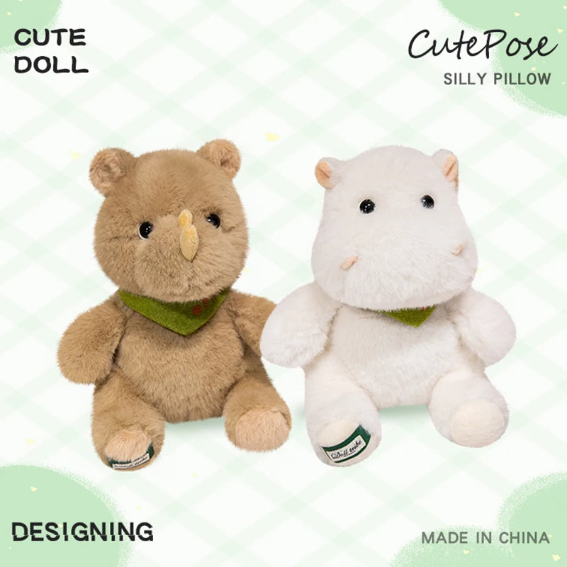 Cute Stuffed Animal Ride-On Toy New Style Hippos and Rhinos Soft Plush Dolls for Kids' Birthday Gift