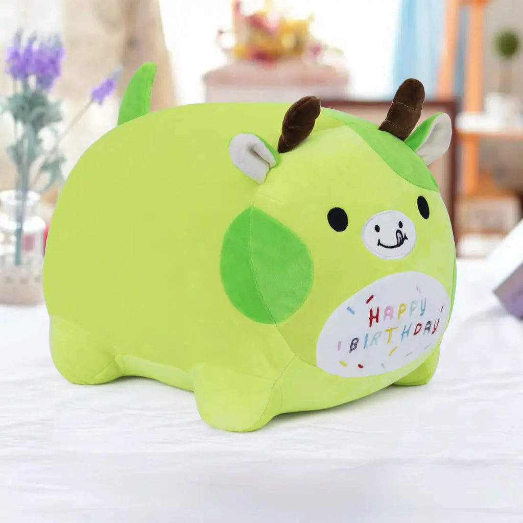Green Birthday Cartoon Cow Plush Pillow Soft Polyester Animal Stuffed Toy with PP Cotton Filling Kids Perfect Birthday Gift