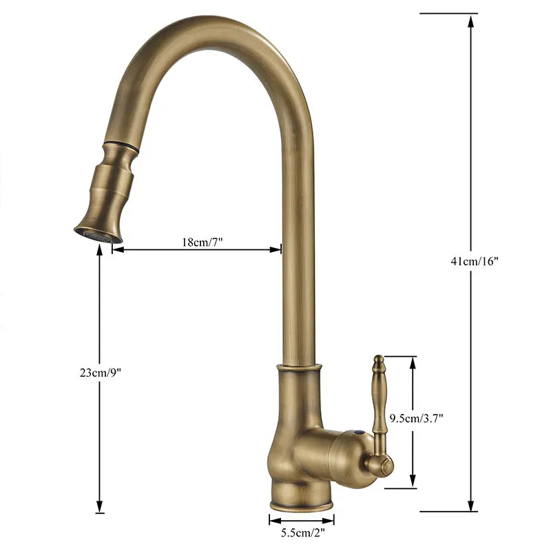 Antique Kitchen Faucet Pull Out Spray Kitchen Sink Single Handle Deck Mount Water Crane 360° Rotation Hot Cold Water Mixer Tap