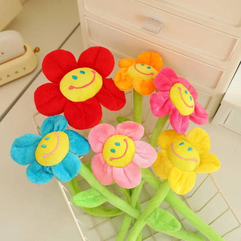 MERLOCOOL Colorful Simulation Smiling Sunflower Rose Plush Toy Plants Fabric Flower Bouquet Curtain Party Home Decoration PP