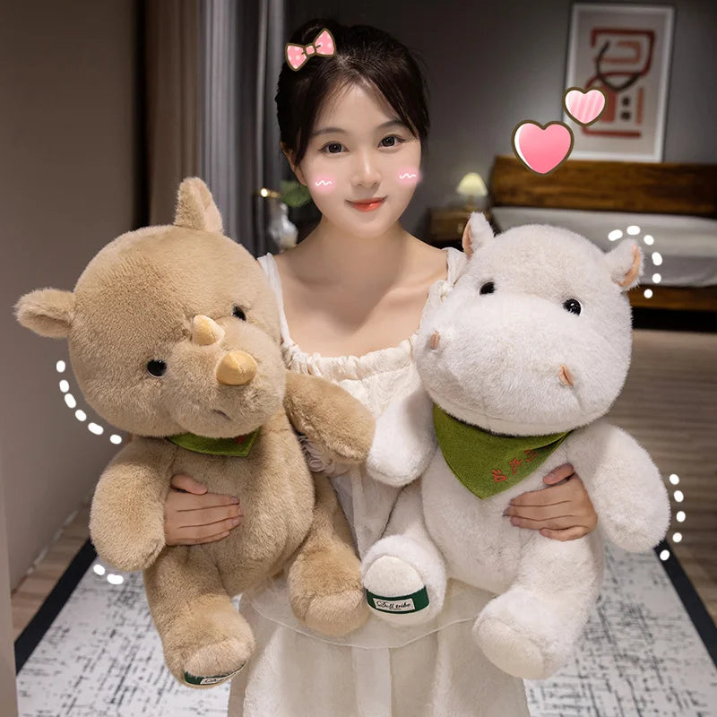 Cute Stuffed Animal Ride-On Toy New Style Hippos and Rhinos Soft Plush Dolls for Kids' Birthday Gift