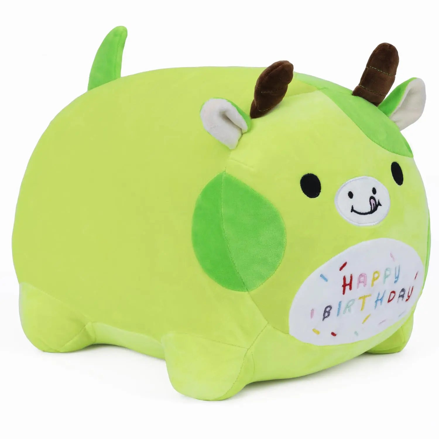 Green Birthday Cartoon Cow Plush Pillow Soft Polyester Animal Stuffed Toy with PP Cotton Filling Kids Perfect Birthday Gift