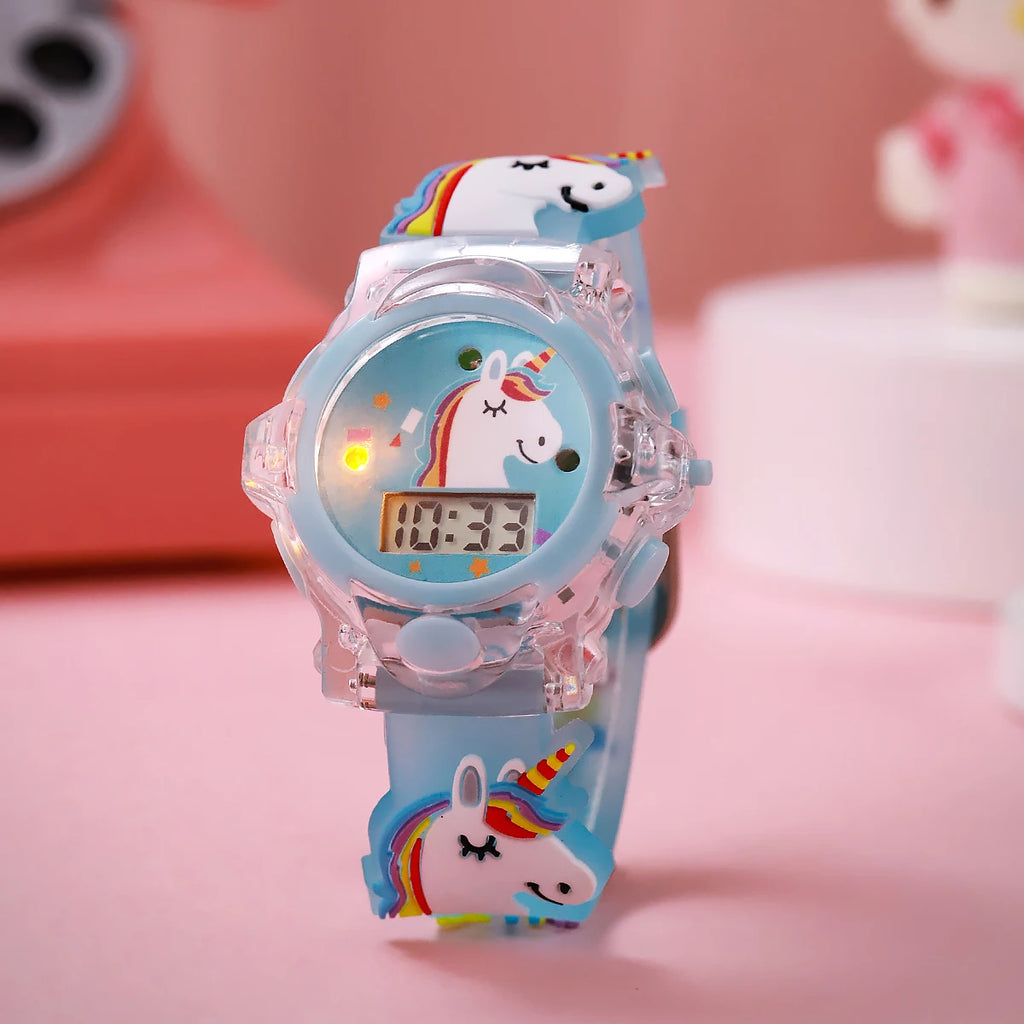 USA Stock Hot Sell Cute 3D Unicorn Light Children Toy Watch Flashing Glowing Boys Girls Colorful Birthday Gift 7-9 Days Delivery