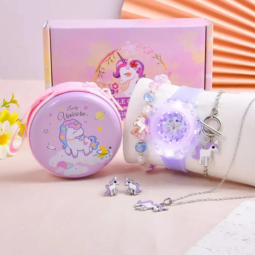 USA Stock Fashion Cartoon Silicone Children Quartz Watches with Box Set for Gifts Holiday Kids Toy Watches 7-9 Days Delivery