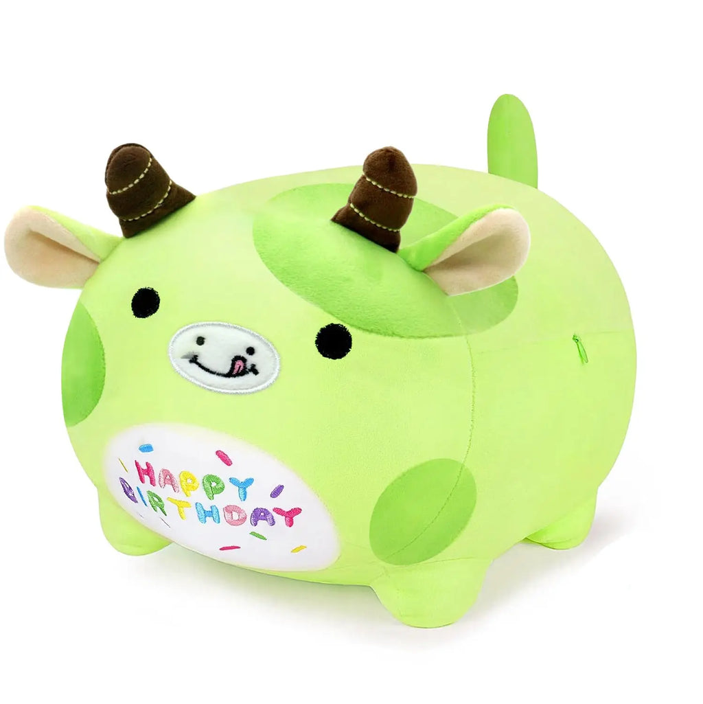 Green Birthday Cartoon Cow Plush Pillow Soft Polyester Animal Stuffed Toy with PP Cotton Filling Kids Perfect Birthday Gift
