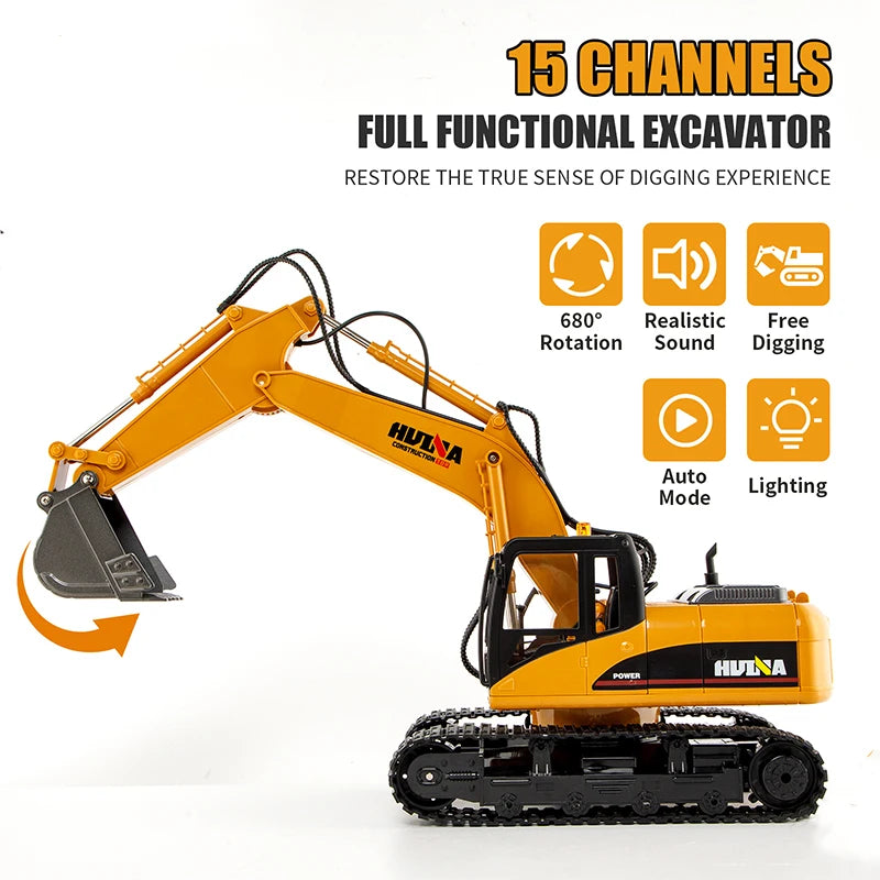 HUINA 1535 2.4G 1/14 15 Channel Alloy RC Truck Remote Control Excavator Engineering Car Rc Hobby Toys