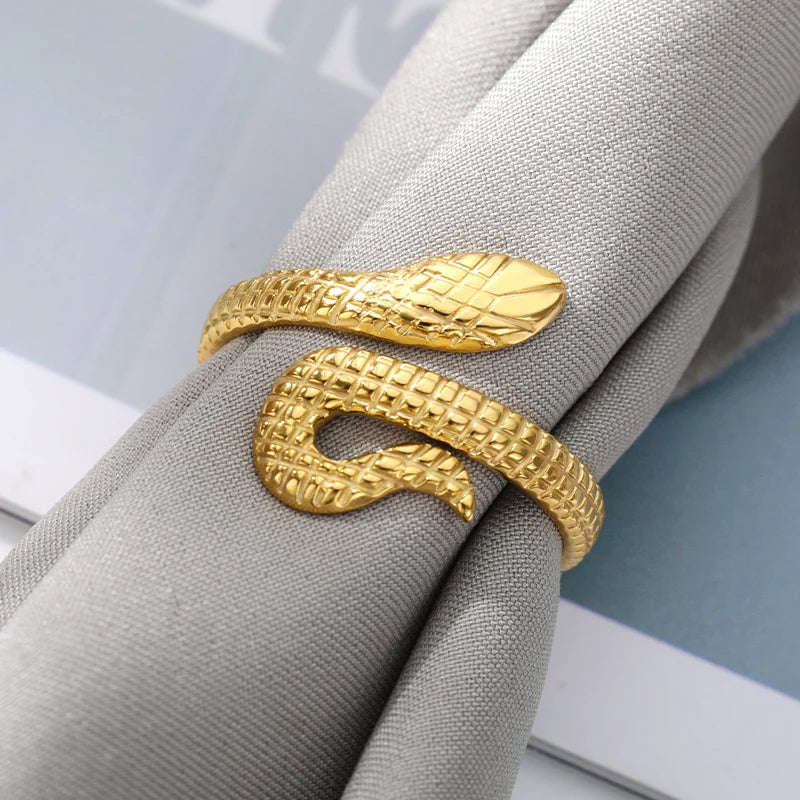 Cross Egyptian Ankh Life Symbol Ring For Women Men Stainless Steel Gold Color Animal Snake Couple Rings Finger Punk Goth Jewelry