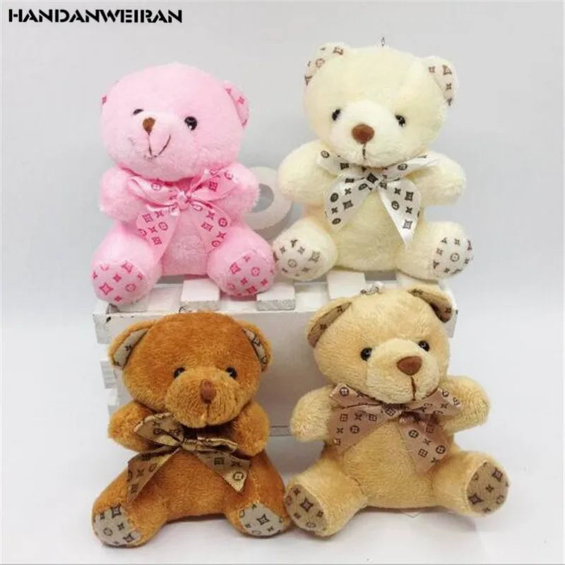 1PCS 10cm Plush Stuffed Bear with Bow Knotted Pendant Lovely 4 Colors Soft Toy Valentine's Day Gift for Children