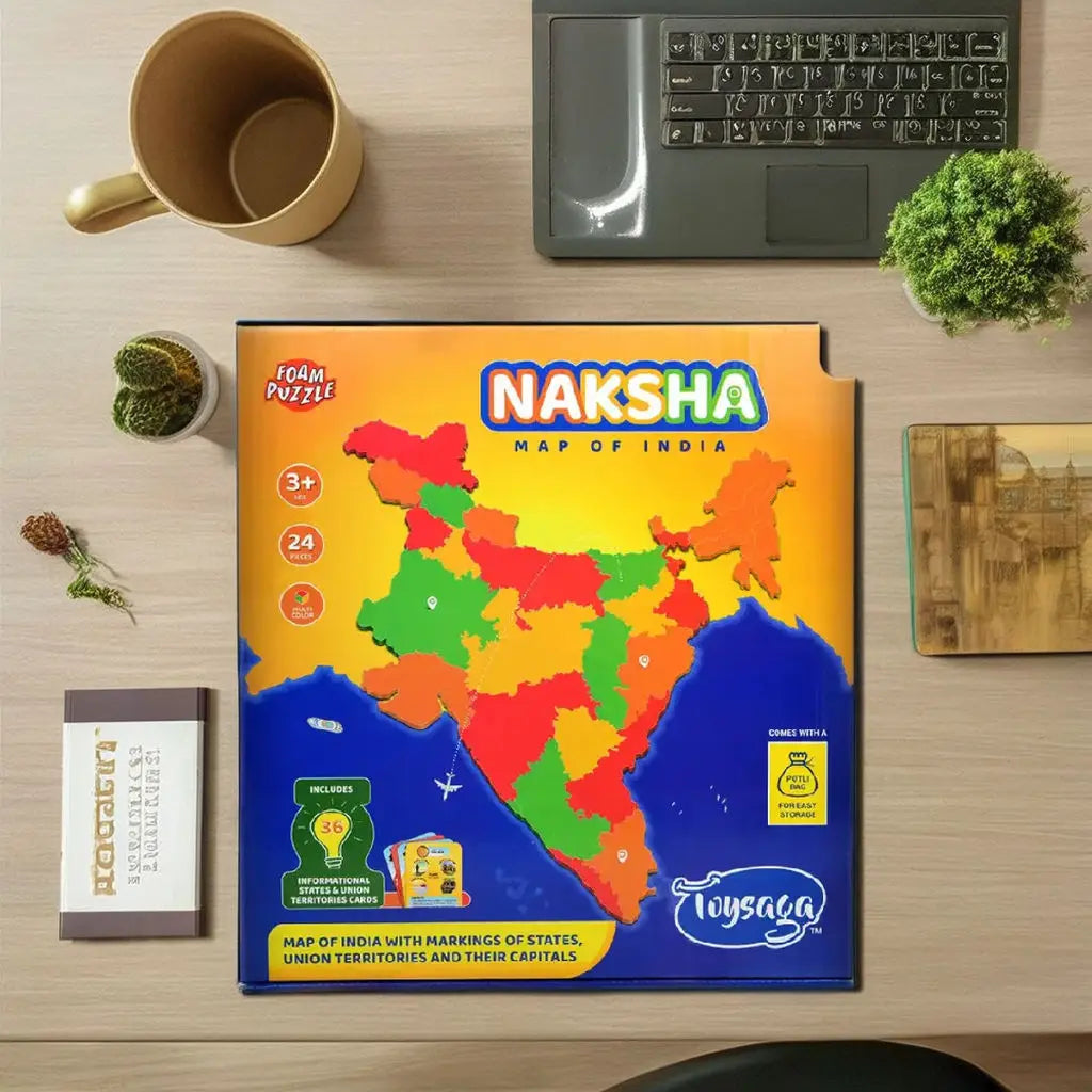 Toysaga Naksha Foam Puzzle Map Of India 24 Pieces Educational Jigsaw For Kids 3+ With Storage Bag