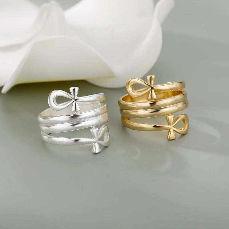 Cross Egyptian Ankh Life Symbol Ring For Women Men Stainless Steel Gold Color Animal Snake Couple Rings Finger Punk Goth Jewelry