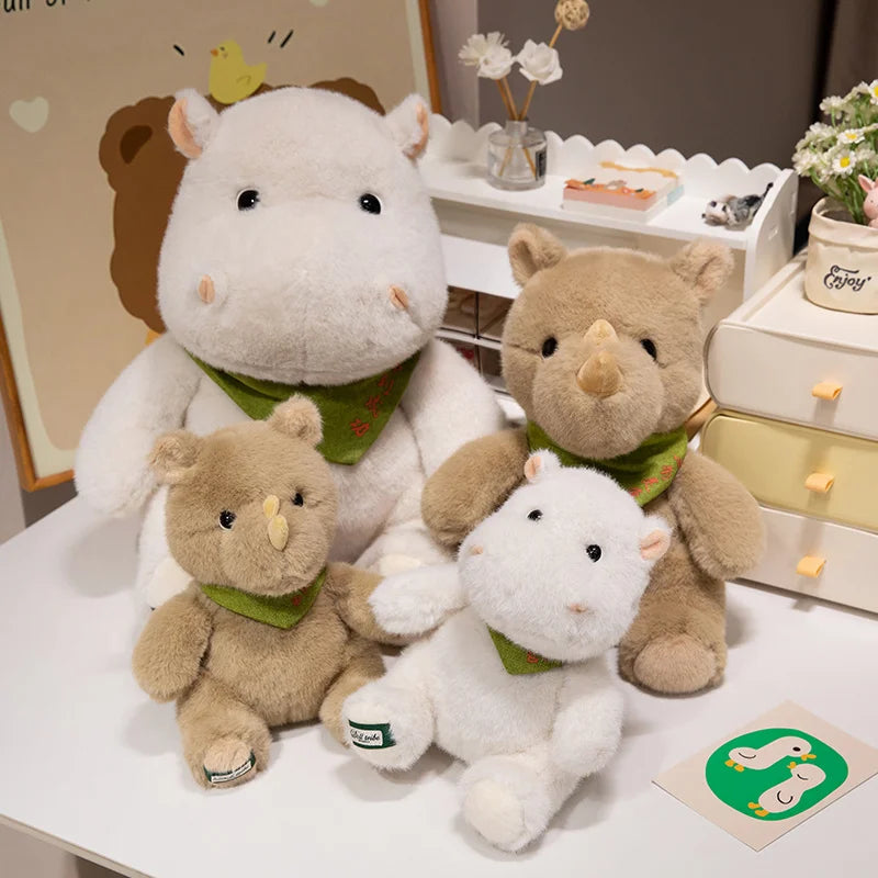 Cute Stuffed Animal Ride-On Toy New Style Hippos and Rhinos Soft Plush Dolls for Kids' Birthday Gift