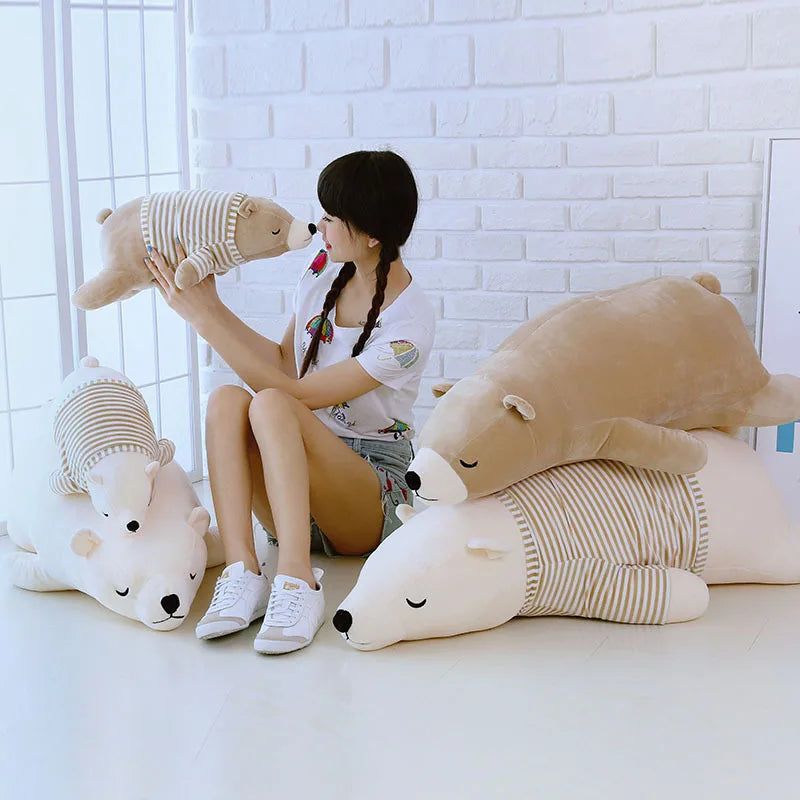 30-110CM Kawaii Dressed Polar Bear Stuffed Animals Big Size Super Soft Animal Cushion Sleeping Pillow Plush Toy Kid