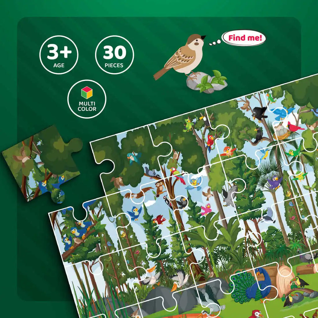 Find the Character Birds Educational Cardboard Jigsaw Puzzle Game for Kids 30-Piece Learning Toy by Toysaga