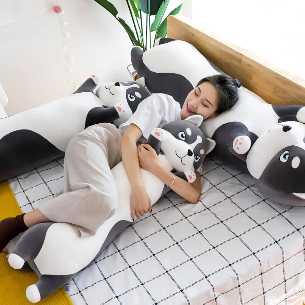 Free Shipping Factory Price Cute Long Husky Plush Throw Pillow Soft Husky Stuffed Animal Pillow for Kids Girls Girlfriend