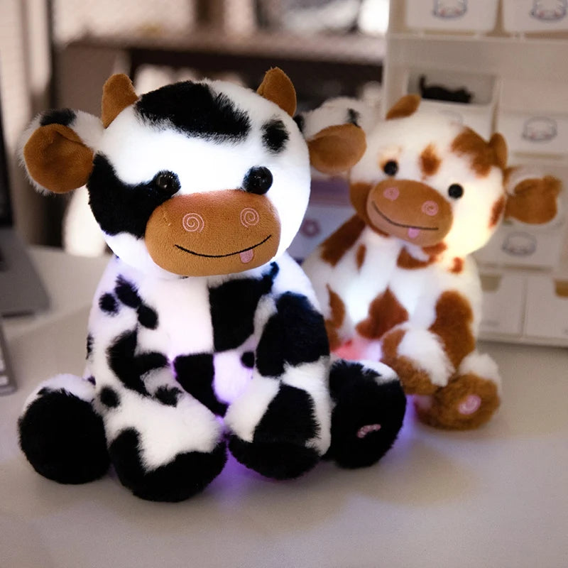 Custom Kawaii LED Stuffed Cow Toy Unisex Cute Small Keychain Perfect Birthday Valentine's Day Gift Made Plush Cotton PP Filling