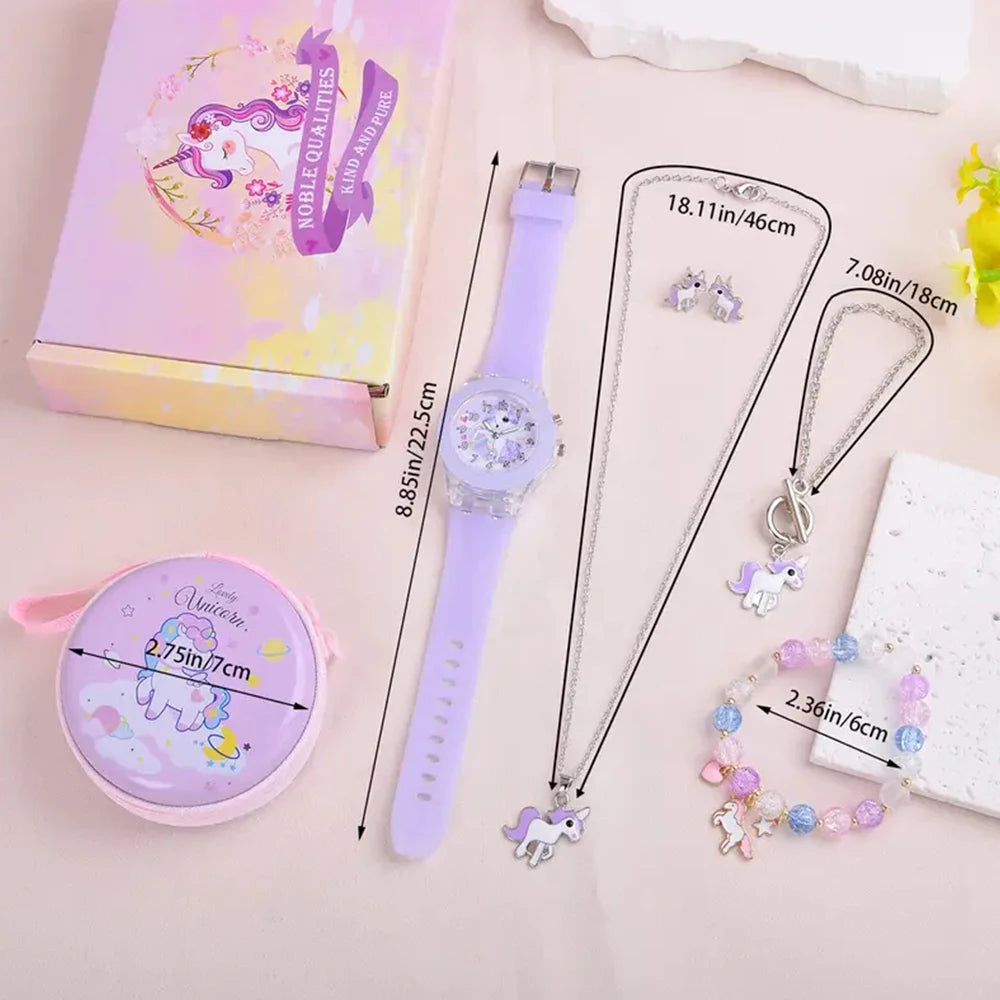 USA Stock Fashion Cartoon Silicone Children Quartz Watches with Box Set for Gifts Holiday Kids Toy Watches 7-9 Days Delivery