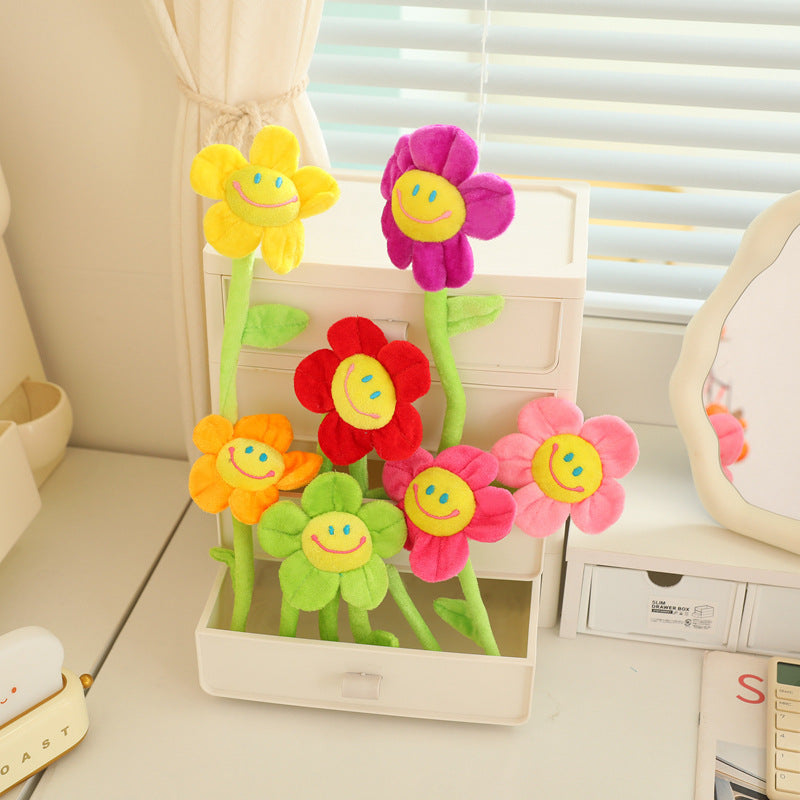 MERLOCOOL Colorful Simulation Smiling Sunflower Rose Plush Toy Plants Fabric Flower Bouquet Curtain Party Home Decoration PP