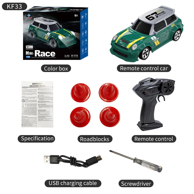 KF33 RC Drift Car 1/64 RC Racing Car Remote Control Vehicles 2.4G High Speed RC Cars Christmas Toys Gifts for Kids Adults