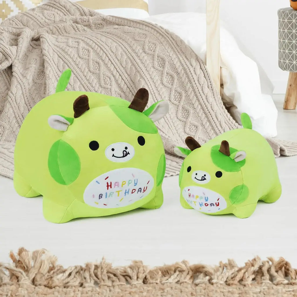 Green Birthday Cartoon Cow Plush Pillow Soft Polyester Animal Stuffed Toy with PP Cotton Filling Kids Perfect Birthday Gift