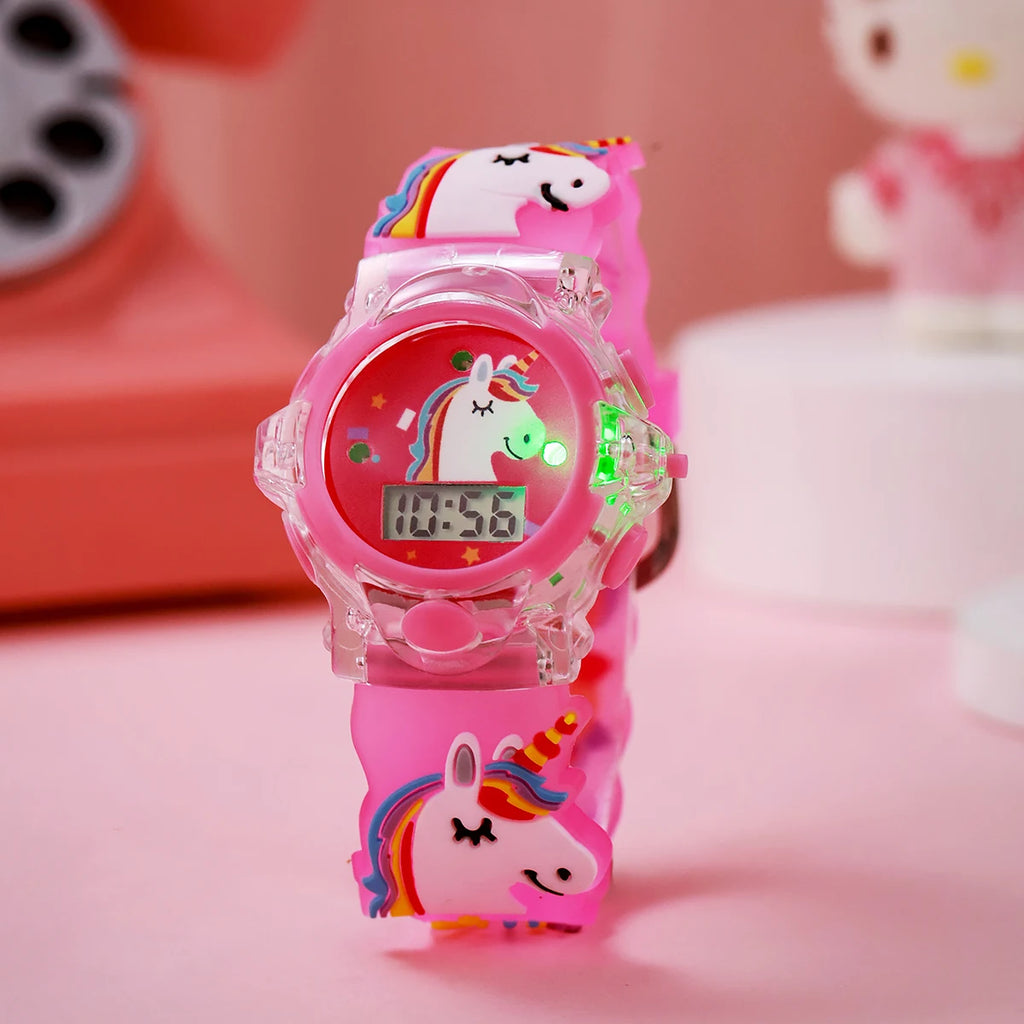 USA Stock Hot Sell Cute 3D Unicorn Light Children Toy Watch Flashing Glowing Boys Girls Colorful Birthday Gift 7-9 Days Delivery