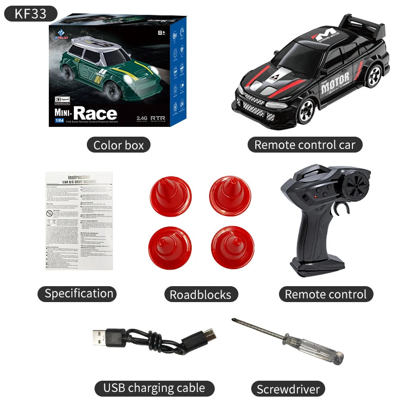 KF33 RC Drift Car 1/64 RC Racing Car Remote Control Vehicles 2.4G High Speed RC Cars Christmas Toys Gifts for Kids Adults