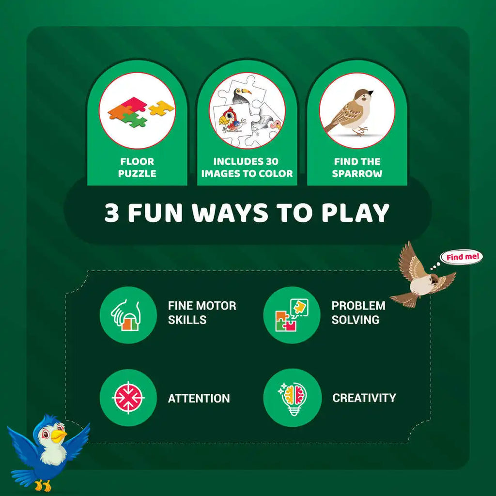 Find the Character Birds Educational Cardboard Jigsaw Puzzle Game for Kids 30-Piece Learning Toy by Toysaga