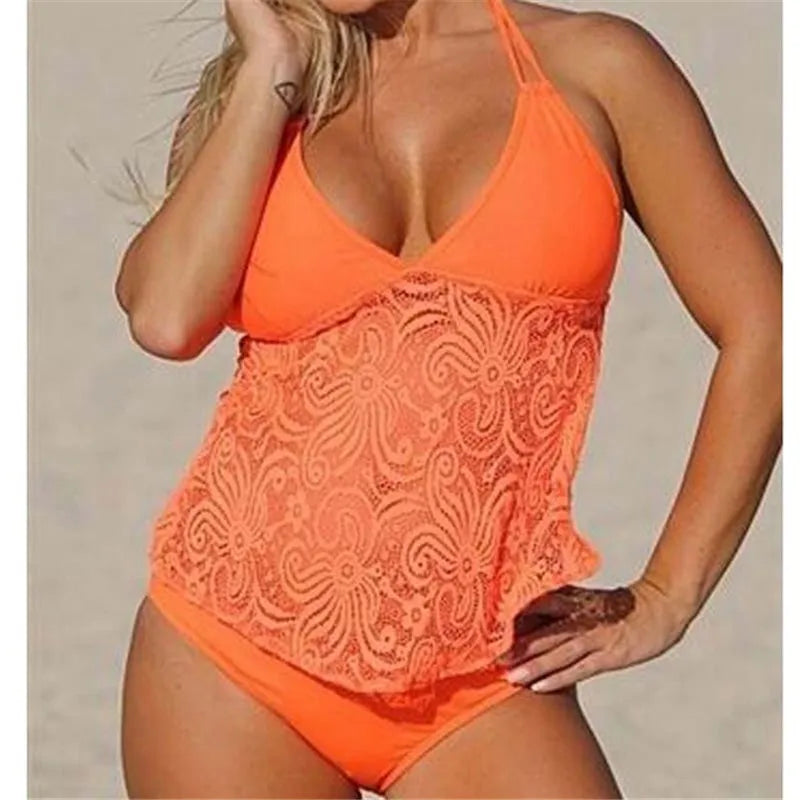 Tankini 2024 Women Swimsuits Two Piece Bikini Set Brazilian Swimwear Vintage Padded Bathing Suit Female Beachwear Plus Size 3XL