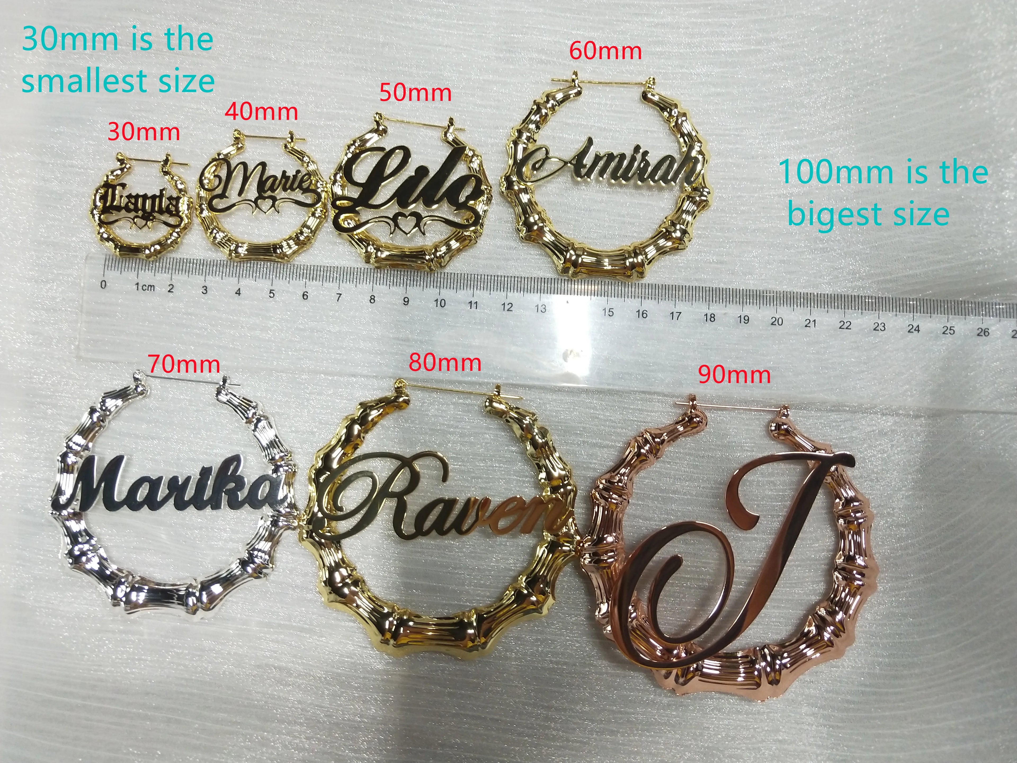DOREMI 30-90MM Stainless Custom Bamboo Earrings Hoop Personalized Name Earrings Personalized Jewelry Charming Earrings Gold Gift