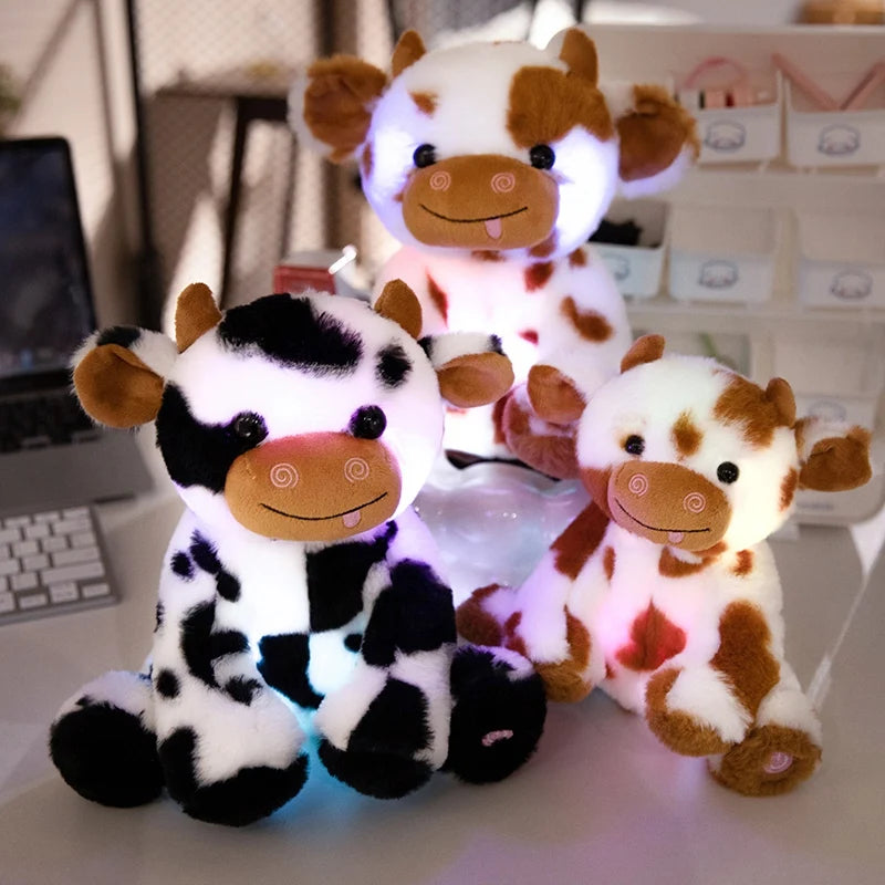 Custom Kawaii LED Stuffed Cow Toy Unisex Cute Small Keychain Perfect Birthday Valentine's Day Gift Made Plush Cotton PP Filling