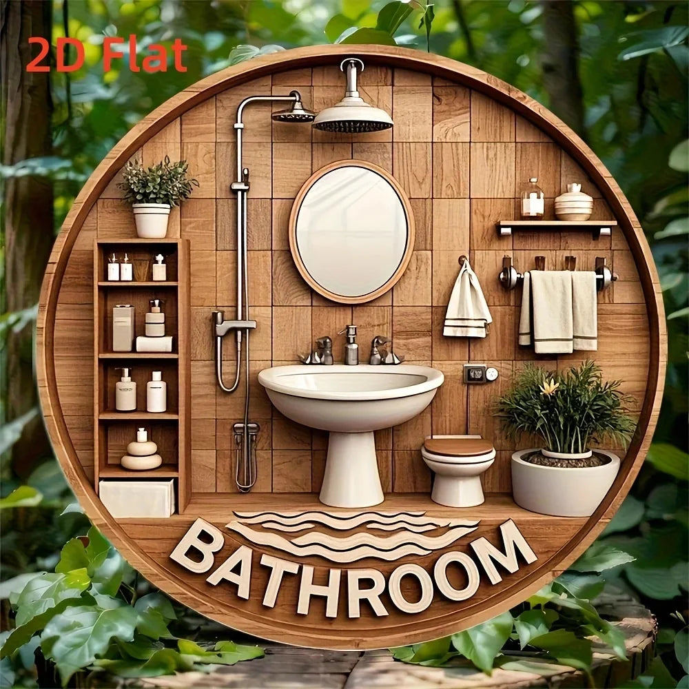 2D Flat, 2D Flat Classic Round Wooden Wall Hanging Decor, Manufactured Wood, Style Retro, No Electricity Required, Suitable for