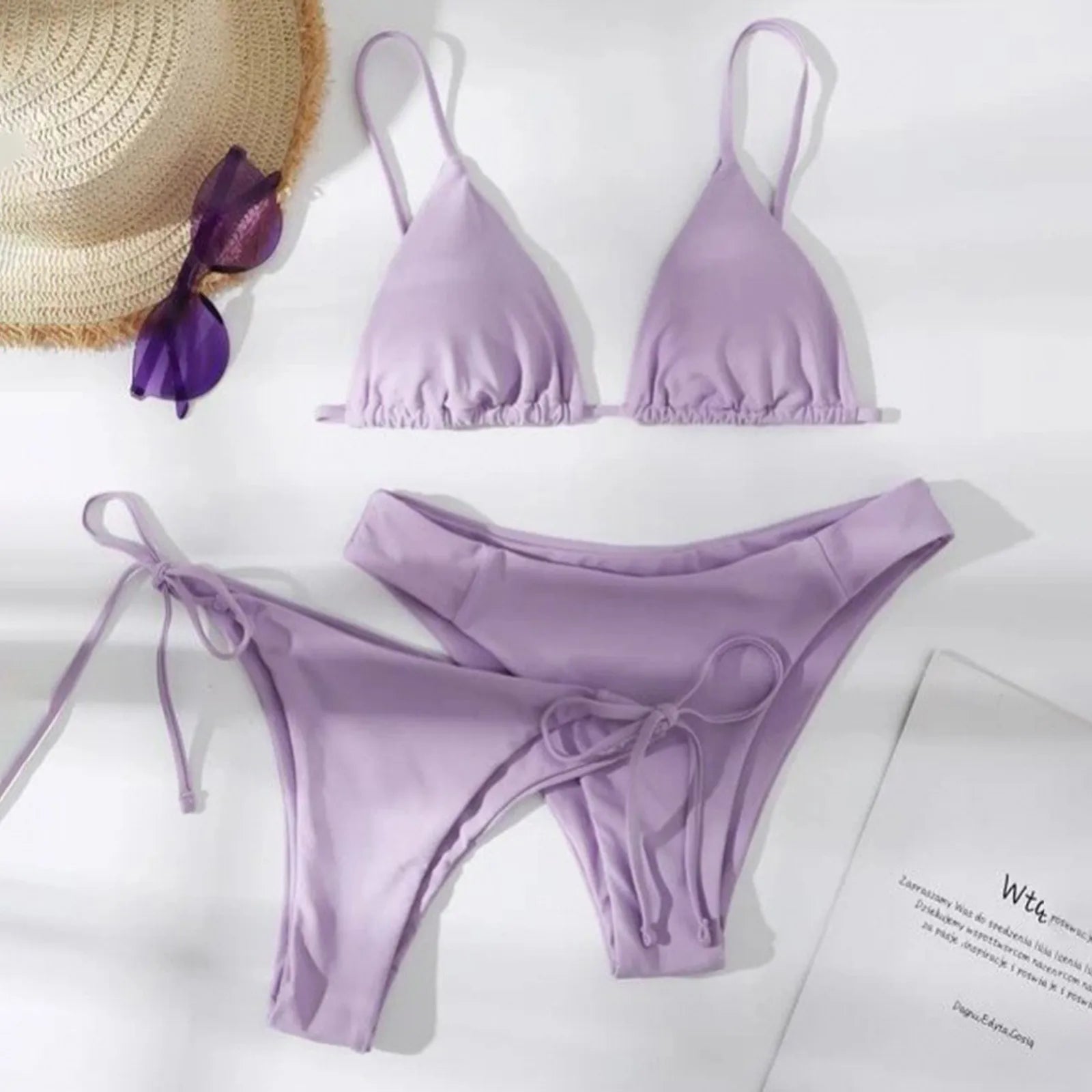 Sexy 3 Pieces Set Swimwear Women Lace Up Micro Bikini Set Female Solid Low Waist Swimsuit Beachwear Bathing Suit