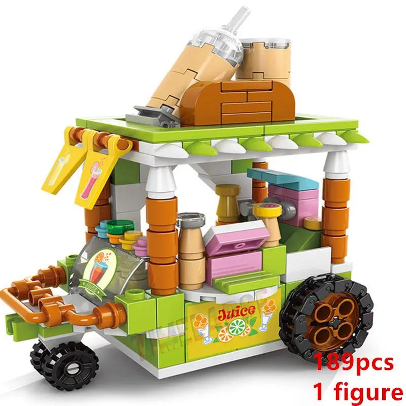 DIY Architecture Ice Cream Car Store Street View Food Building Blocks Kit Girls Bricks Classic Movie Model Kid Toys For Children