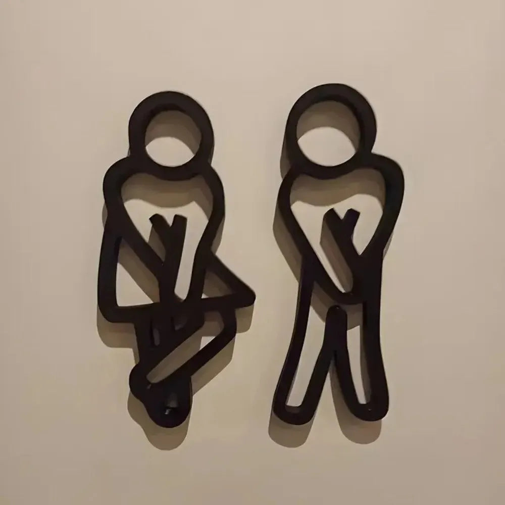 Restroom Signs 2D Flat WC Door Signs Funny 12cm Toilet Signage Wooden Decorative Gender Signs Guest Toilet