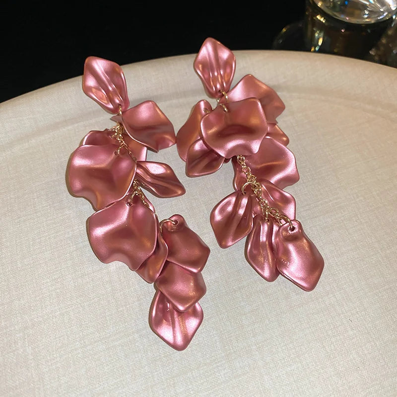 Bohemian Rose Petal Earrings Flower Red Yellow Blue Colors Flower Drop Earrings Long Tassel Earrings Party Wedding Jewelry