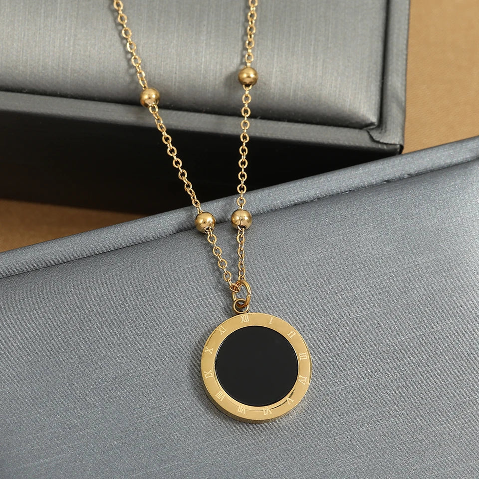 Fashion Roman Digital Wafer Pendant Necklace Stainless Steel Party Jewelry for Women Sexy Choker