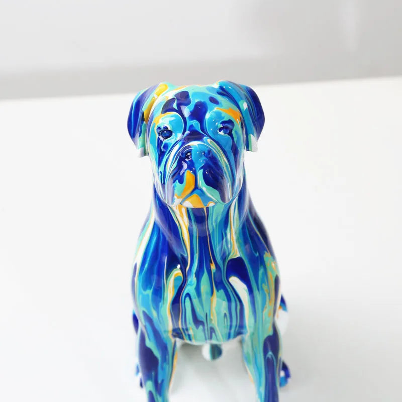 Creative Art Splash Color Painted  Room Color Boxer  Dog Ornaments Decor Home Entrance Wine Cabinet Office Decor Resin Crafts